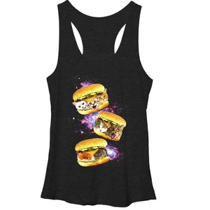 Women's Lost Gods Cheeseburger Cats in Space Racerback Tank Top - 1 of 3