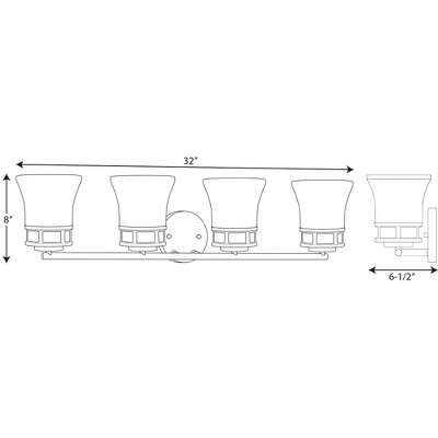 Cascadia 32'' Polished Chrome 4-Light Bath Vanity with Etched Glass Shades