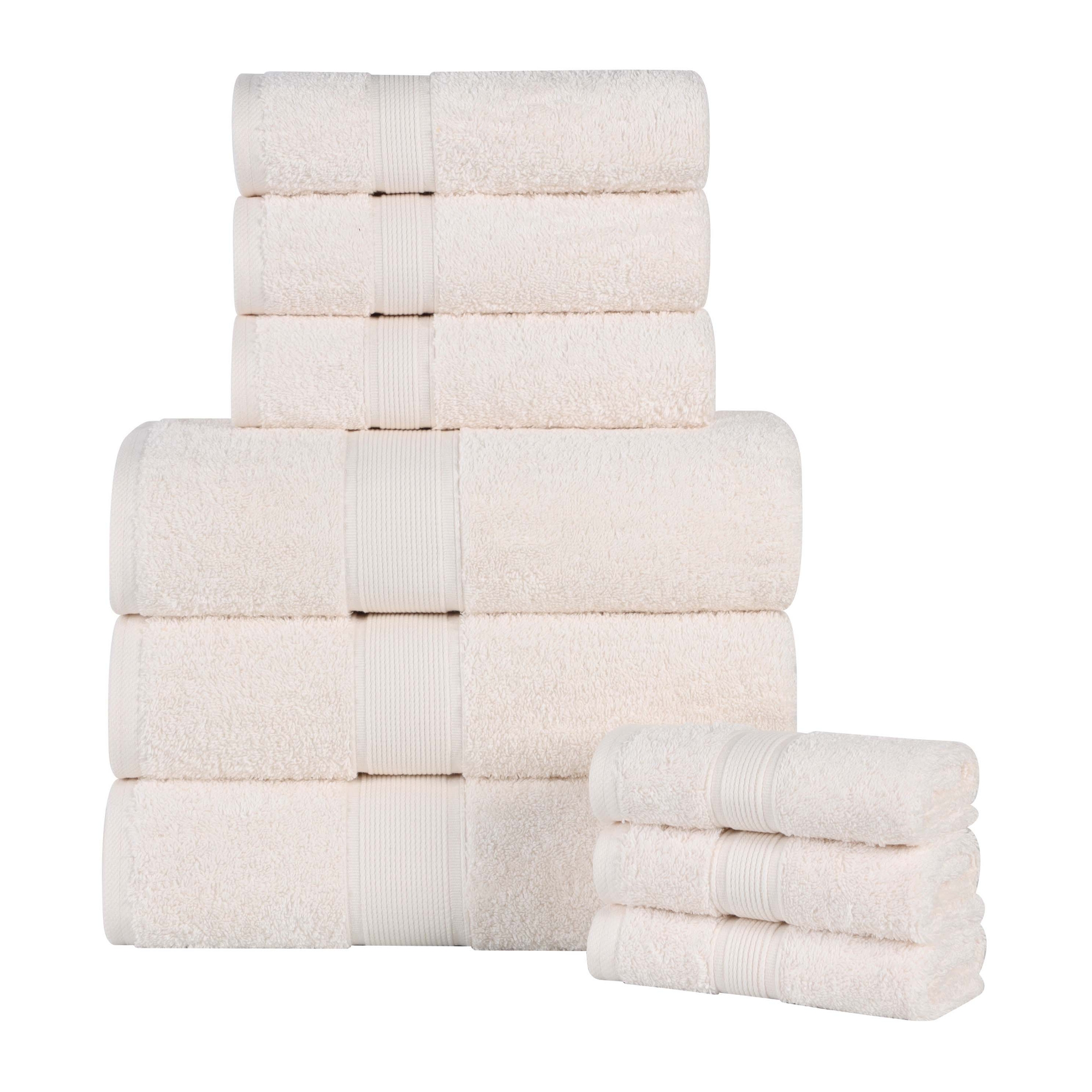 Organic Cotton Medium Weight Solid 9 Piece Towel Set, Ivory - Blue Nile Mills