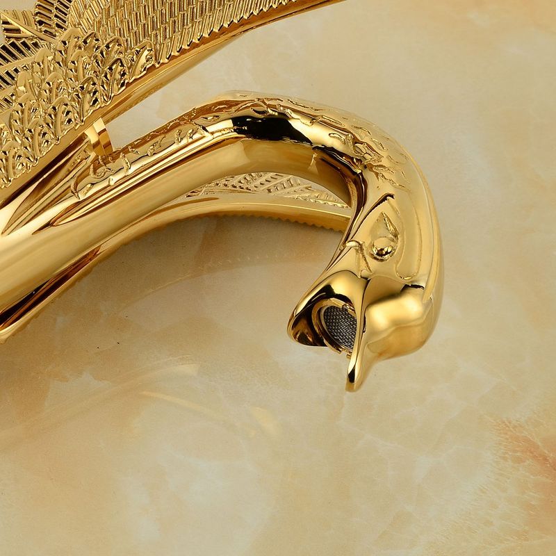 BWE Swan Single Hole Single-Handle Bathroom Faucet And Pop Up Drain & Overflow Cover in Gold, 5 of 7