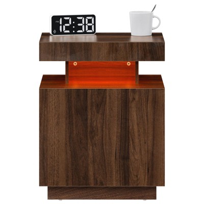 Hommpa Modern LED Nightstand Bedside Table with RGB Lights & Ample Storage