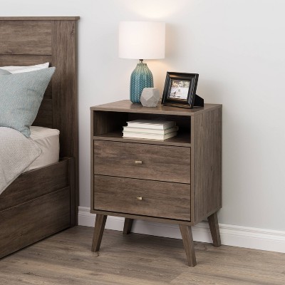 Drifted Gray Tall 2-Drawer Nightstand with Open Shelf