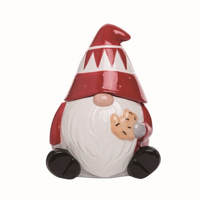 Transpac Ceramic Red Christmas Gnome with Cookie Treat Jar
