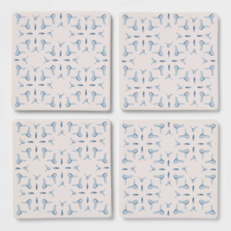 4pk Stoneware Stamp Coasters Light Blue - Threshold&#8482;, 4 of 7
