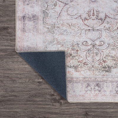 Vintage Cream and Red Synthetic Medallion Washable 5' x 7' Rug
