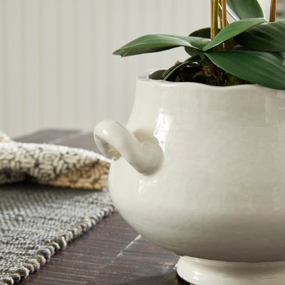 Small White Ceramic Footed Cachepot Planter