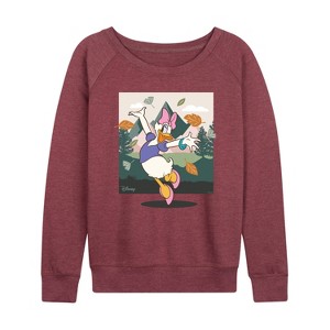 Women's - Disney - Daisy With Leaves Lightweight French Terry Wide Neck Long Sleeve Shirt - 1 of 4
