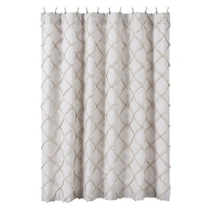 Frayed Lattice Oatmeal Shower Curtain 72x72 VHC Brands - 1 of 4