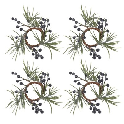 Green Pine and Berry Napkin Rings Set of 4
