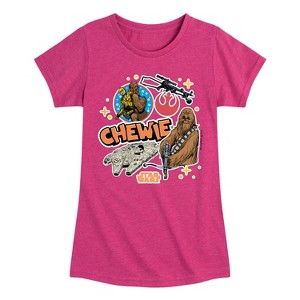 Girls' - Star Wars - Chewie Stickers Fitted Short Sleeve Graphic T-Shirt - 1 of 4