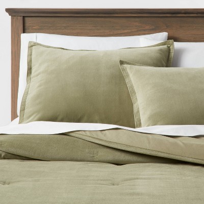 Full/Queen Cotton Velvet Comforter & Sham Set Green - Threshold™