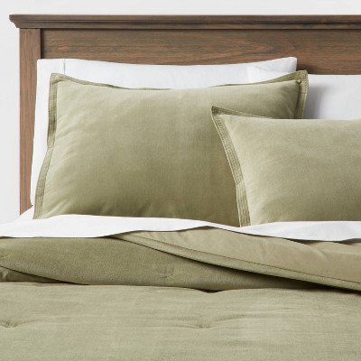 Full/queen Cotton Velvet Comforter And Sham Set Green - Threshold