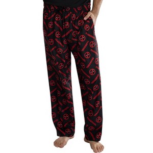 Marvel Mens' Deadpool Logo All Over Print Pajama Pants Black - 1 of 3