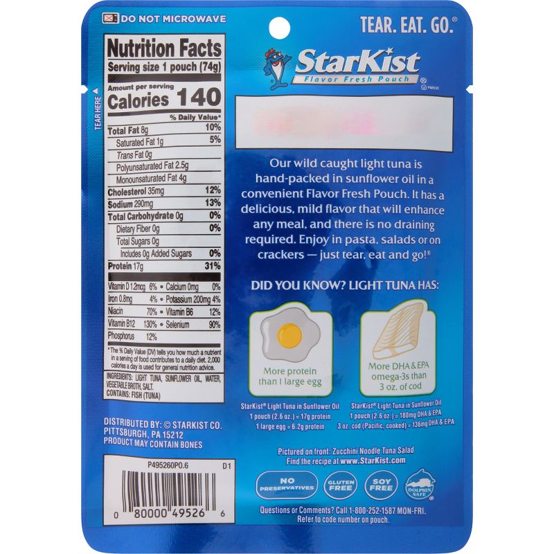 StarKist Chunk Light Tuna in Sunflower Oil Pouch - 2.6oz, 2 of 4
