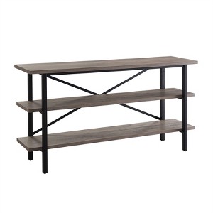 Triple Shelf Metal X-Accent TV stand with Gray Oak Wood Shelves - Henn&Hart - 1 of 4