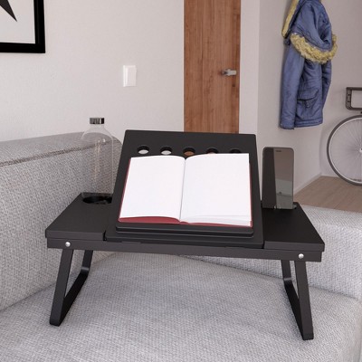 Black Steel Folding Lap Desk with Cup Holder