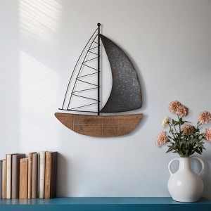 Sagebrook Home 19" Metal Boat Wall Decor - Brown and Charcoal Gray Contemporary Rustic Coastal Decorative Accent - 1 of 4