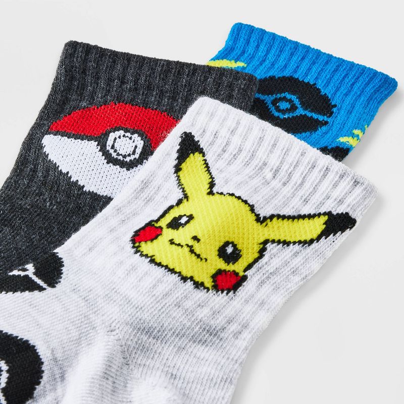 Boys' Pokemon 3pk Crew Socks - Blue, 3 of 4