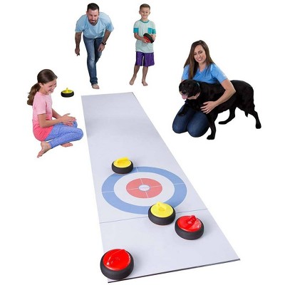 HearthSong Curling Zone Indoor Family Game with Six Battery-Operated Hovering Stones and 11½′L x 2½′W Mat