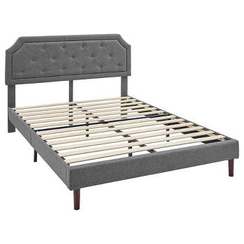 BIKAHOM Upholstered Platform Bed with Button Tufted Headboard, Dark Grey