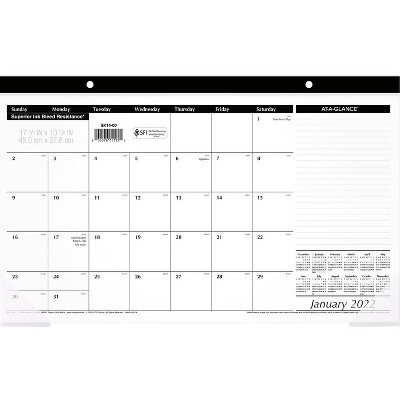 AT-A-GLANCE 2022 11" x 17.75" Monthly Desk Pad Calendar Black SK14-00-22