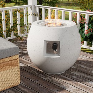 FURNIinspire Outdoor Fireplaces Pear-Shaped Backyard Terrazzo Gas Stove Portable Fire Pit for Camping, Patio, White, 21.25"*21.25"*20.07" - 1 of 4