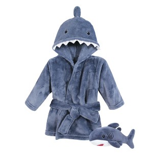 Hudson Baby Unisex Baby Plush Bathrobe and Toy Set, Blue Shark, One Size - 1 of 4