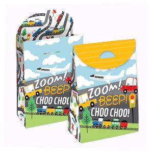 Big Dot of Happiness Cars, Trains, and Airplanes - Transportation Birthday Gift Favor Bags - Party Goodie Boxes - Set of 12 - 1 of 4