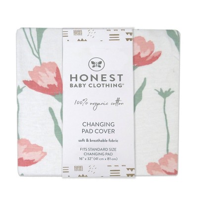 Organic Cotton Strawberry Pink Floral Changing Pad Cover