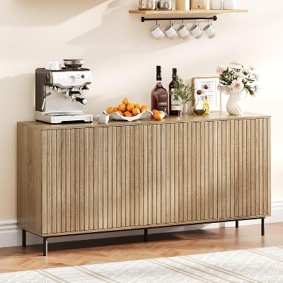 Modern Farmhouse Sideboard Buffet Cabinet with 4 Fluted Doors and Adjustable Shelves