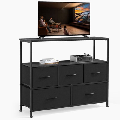 CAVINAS Dresser for Bedroom with 5 Drawers,Dressers & Chest of Drawers with Metal Frame and 2 Open Shelves for Living Room,Hallway