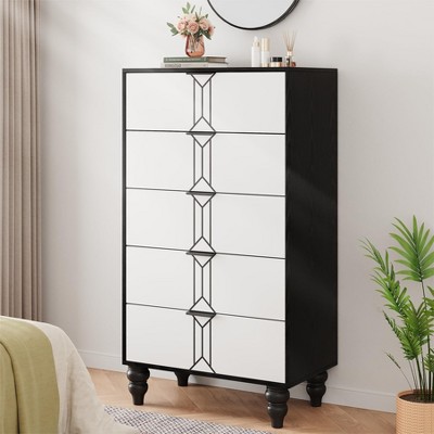 5 Drawer Dresser with Vintage Pattern Design, Modern and Stylish Dresser