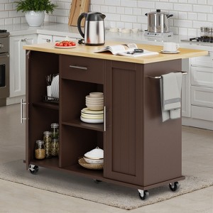 Celebalcony Rolling Kitchen Island Cart With Butcher Block Top – Portable Workstation With Storage Shelves, 1 Drawer & Locking Wheels - 1 of 4
