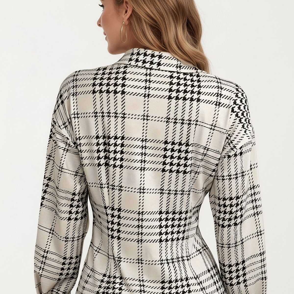 Anna-Kaci Women's Plaid Long Sleeve Shirt Dress with Button Front and Waist Seaming - thumbnail 6