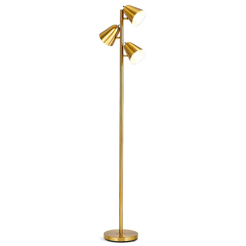 Tangkula 64" Mid Century Modern Floor Lamp 3 Light Tree, Standing Tall Pole Lamp w/ 3 LED Bulbs & Adjustable Heads (Antique Brass), 1 of 11