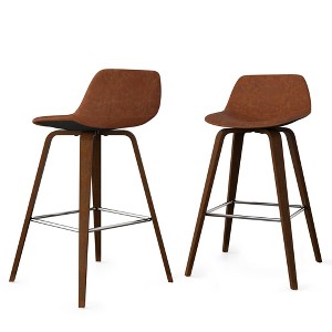 Linen Look Fabric Counter and Bar Stool with Padded Seat, Bentwood Frame, and Chrome Footrest, Mid-Century Modern Design, Set of 2 for Kitchen - 1 of 4