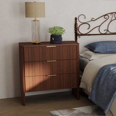 KOLIGEY Bedside Cabinet with 3 Drawers & Wavy Pattern, Modern Wooden Dressing Table