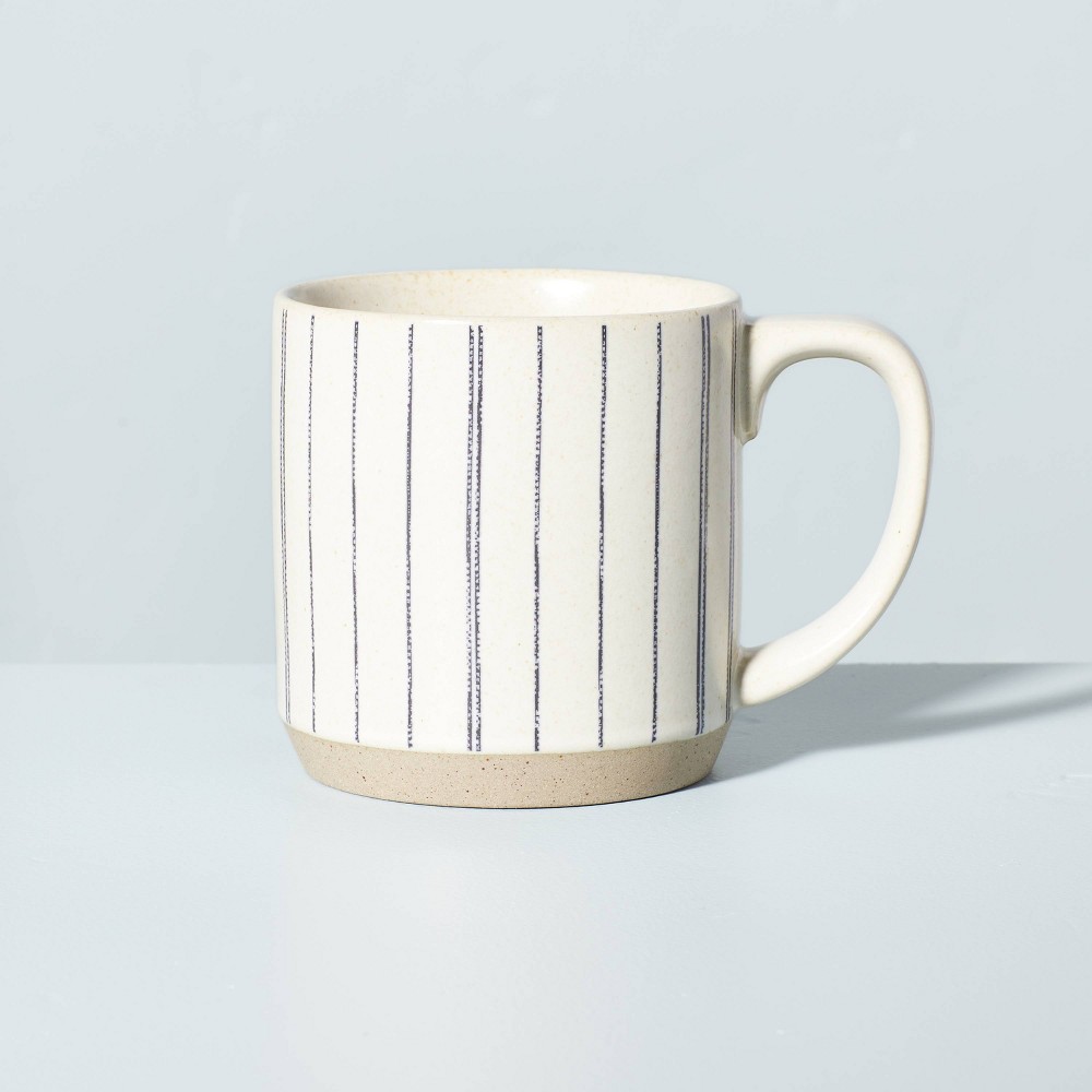 10oz Distressed Vertical Stripes Stoneware Mug Blue/Sour Cream - Hearth & Hand with Magnolia