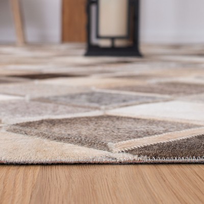 Ivory Geometric Cowhide Hand-Knotted Accent Rug