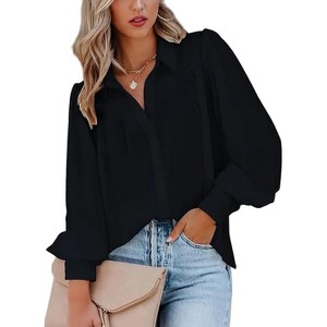 Zeagoo Womens Shirts Button Down Printed Lantern Long Sleeve Blouse Fashion Casual Tops - 1 of 4