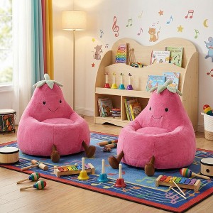 Spassway 2-Piece Cartoon Eggplant Bean Bag Chairs with Faux Rabbit Fur Cover for Kid Memory Foam Bean Bag Sofa Reading Seats for Playroom Living Room - 1 of 4