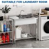 Stainless Steel Utility Sink, Freestanding Single Bowl with Pull-Out Hot & Cold Faucet, Adjustable Shelf for Laundry, Garage, Kitchen - 4 of 4