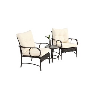 Dexmalle Patio Coffee Table and Wicker Rattan Chair,Set of 3 - 1 of 4