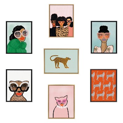 Glam Cheetah Gold Framed Canvas Wall Art