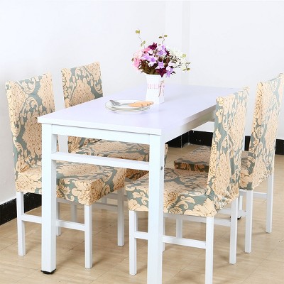 1 Pc Polyester Spandex Stretchy Removable Washable Dining Chair Slipcovers Beige Blue  - PiccoCasa