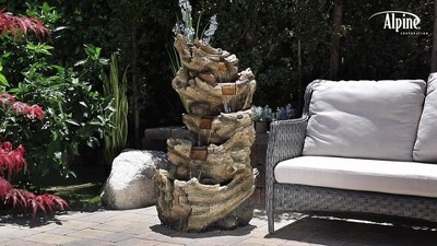 Alpine 5-Tier Waterfall Trunk Fountain with LED Lights, 47" Tall