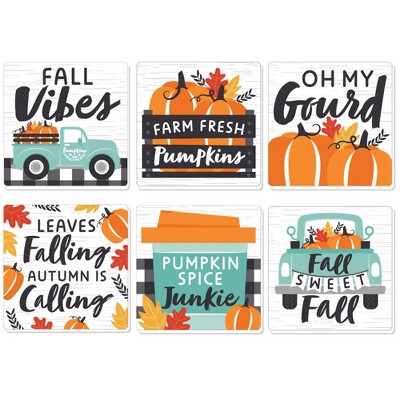 Big Dot of Happiness Happy Fall Truck - Funny Harvest Pumpkin Party Decorations - Drink Coasters - Set of 6