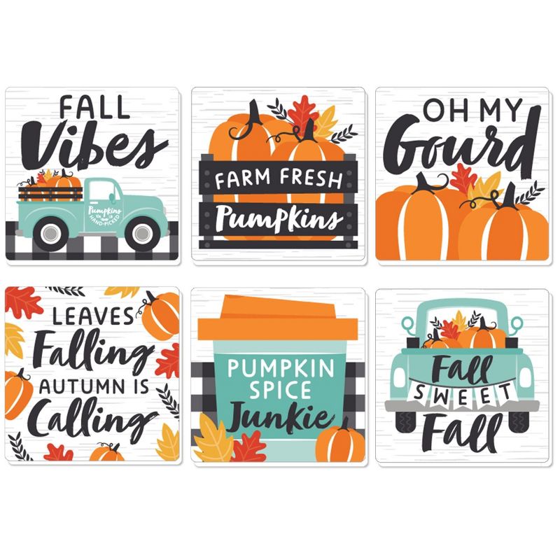 Big Dot of Happiness Happy Fall Truck - Funny Harvest Pumpkin Party Decorations - Drink Coasters - Set of 6, 1 of 9