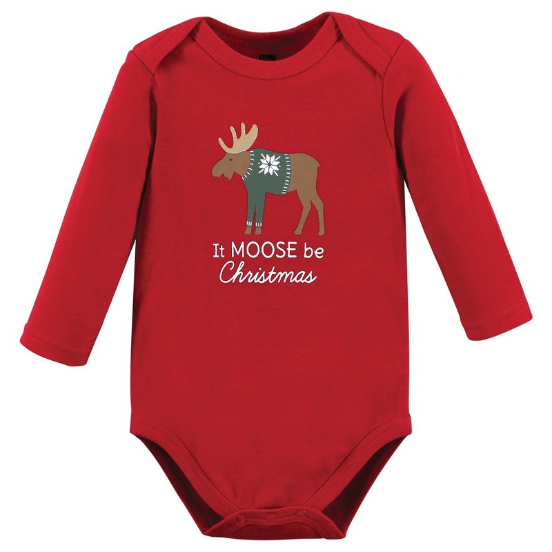 Hudson Baby Unisex Baby Cotton Long-Sleeve Bodysuits, Moose Be Christmas, 5 of 6