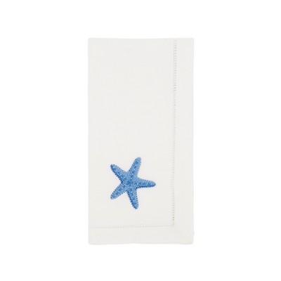 Saro Lifestyle Embroidered Starfish Serenade Napkin (Set of 6), White, 20"x20"